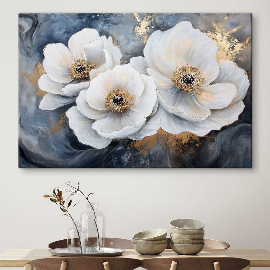 Schilderij van witte bloemen