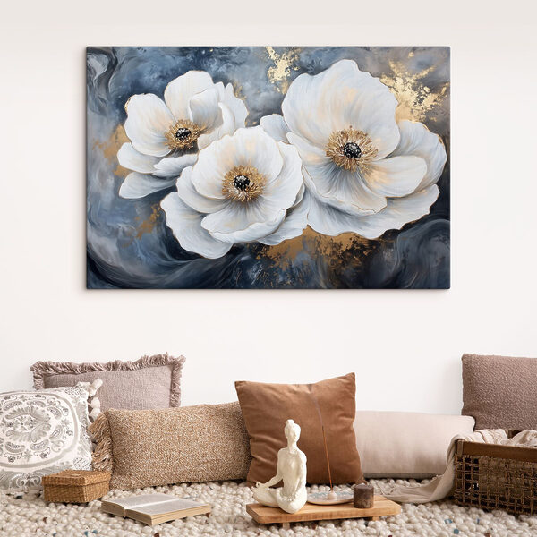 Schilderij van witte bloemen Schilderij van witte bloemen