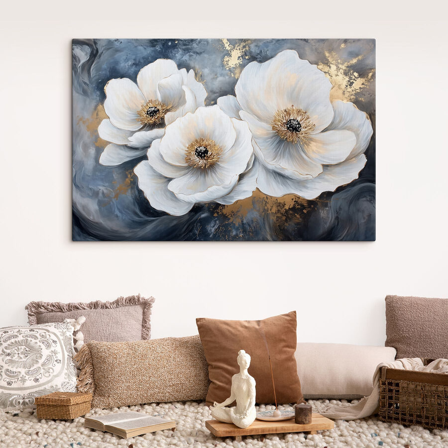 Schilderij van witte bloemen