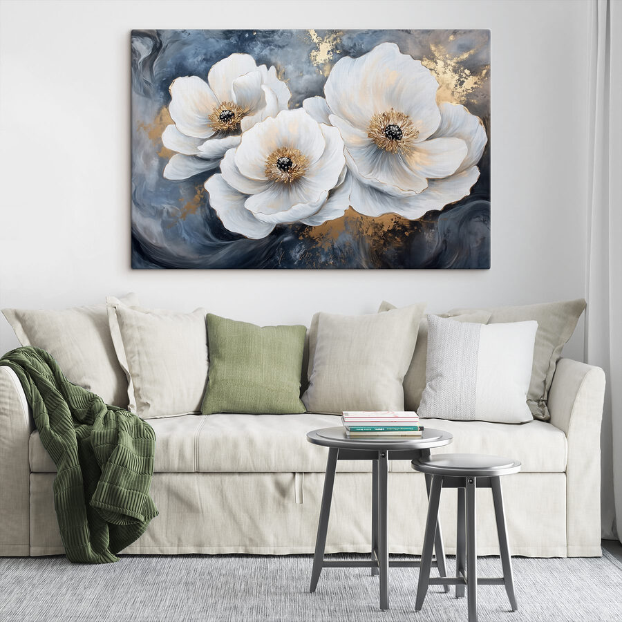 Schilderij van witte bloemen
