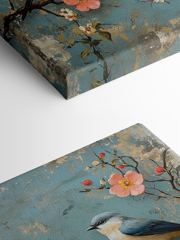 Group of birds on a branch with flowers Group of birds on a branch with flowers