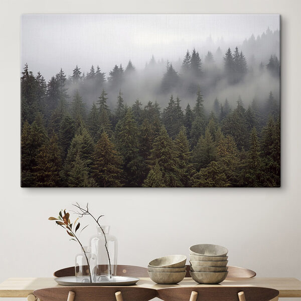 Groep bomen met mist Canvas Schilderijen Groep bomen met mist