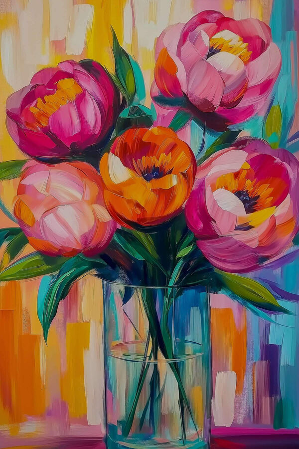 Schilderij van bloemen in een vaas Schilderij van bloemen in een vaas