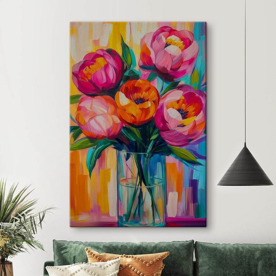 Schilderij van bloemen in een vaas Schilderij van bloemen in een vaas