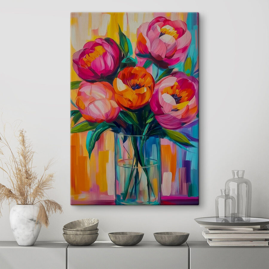 Schilderij van bloemen in een vaas Schilderij van bloemen in een vaas