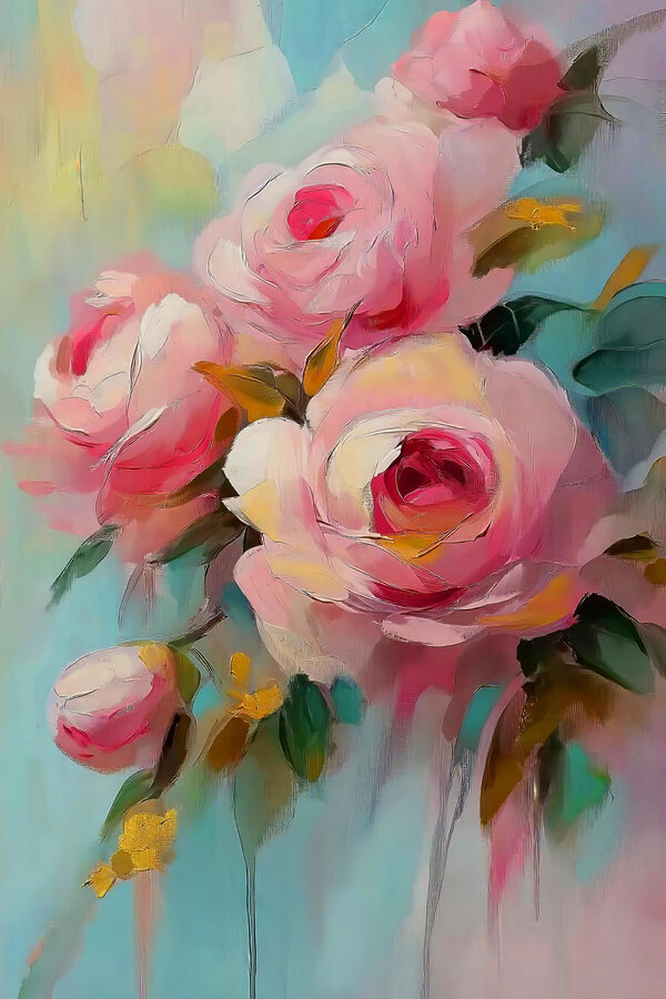 Schilderij van roze bloemen Schilderij van roze bloemen
