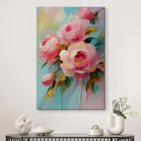 Schilderij van roze bloemen Schilderij van roze bloemen