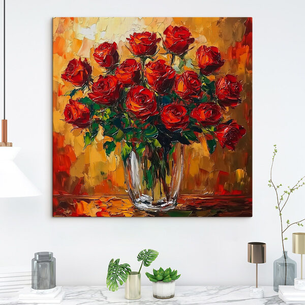 Schilderij van een boeket rode rozen Schilderij van een boeket rode rozen