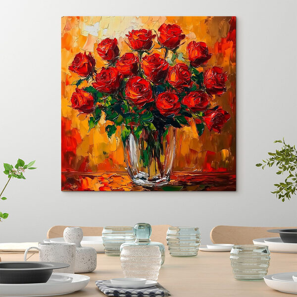 Schilderij van een boeket rode rozen Schilderij van een boeket rode rozen