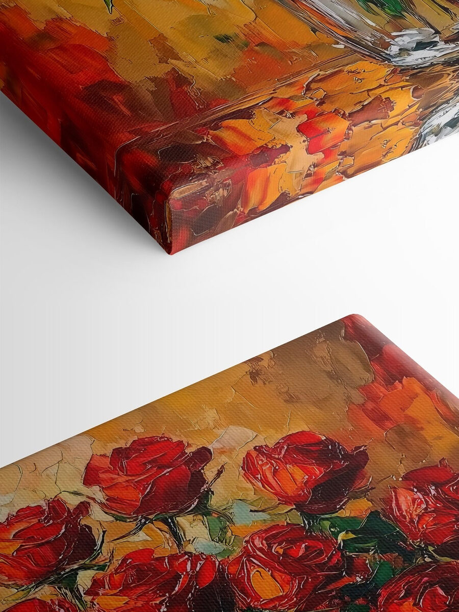 Schilderij van een boeket rode rozen