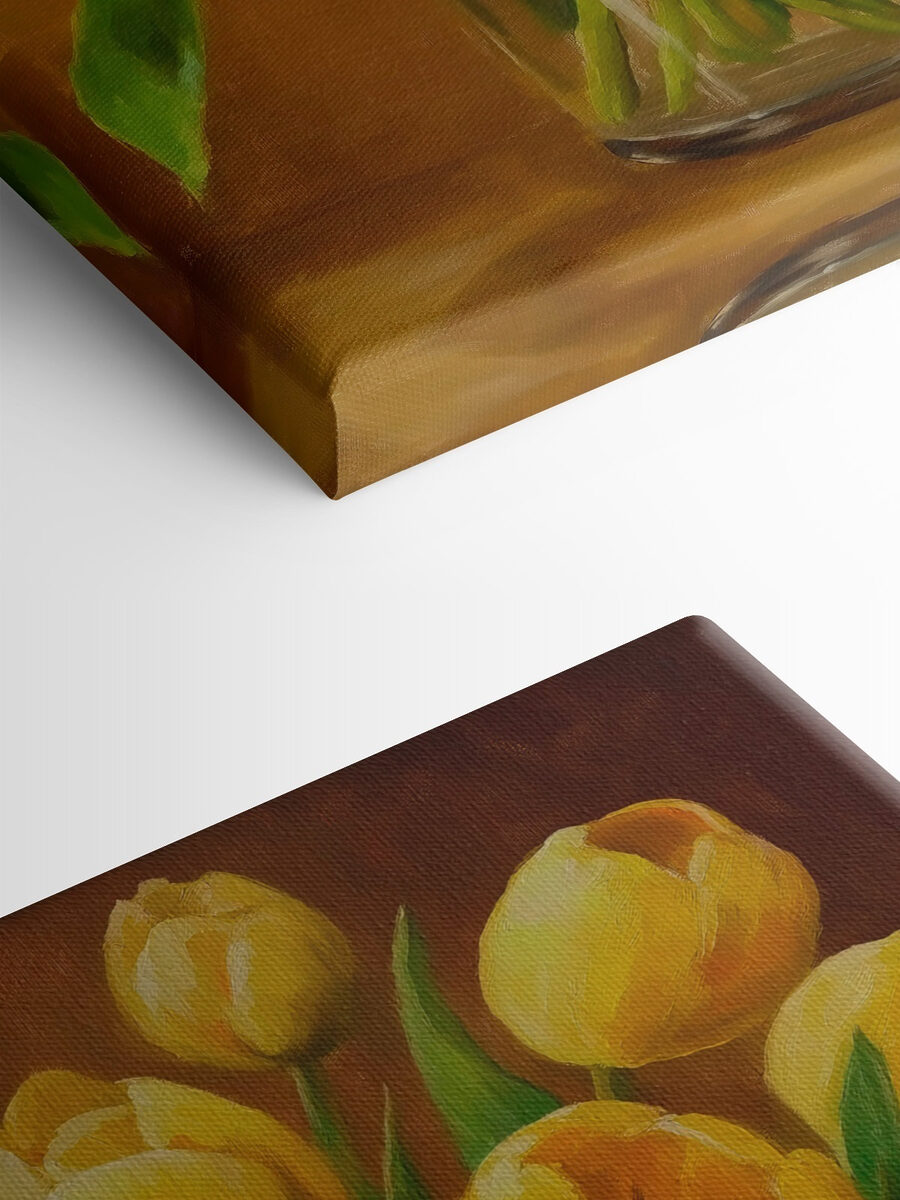Schilderij van gele tulpen in een glazen vaas Schilderij van gele tulpen in een glazen vaas