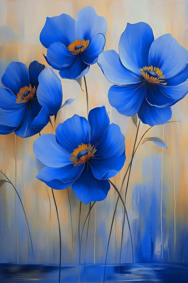 Schilderij van blauwe bloemen Schilderij van blauwe bloemen
