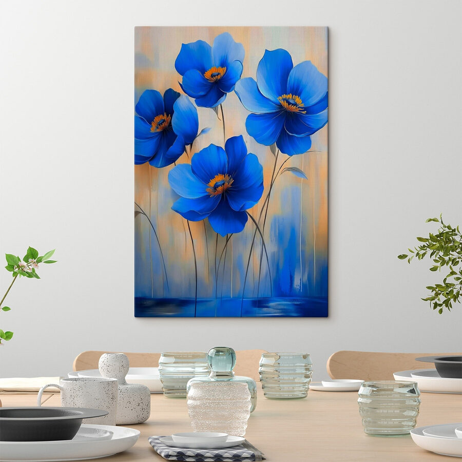 Schilderij van blauwe bloemen