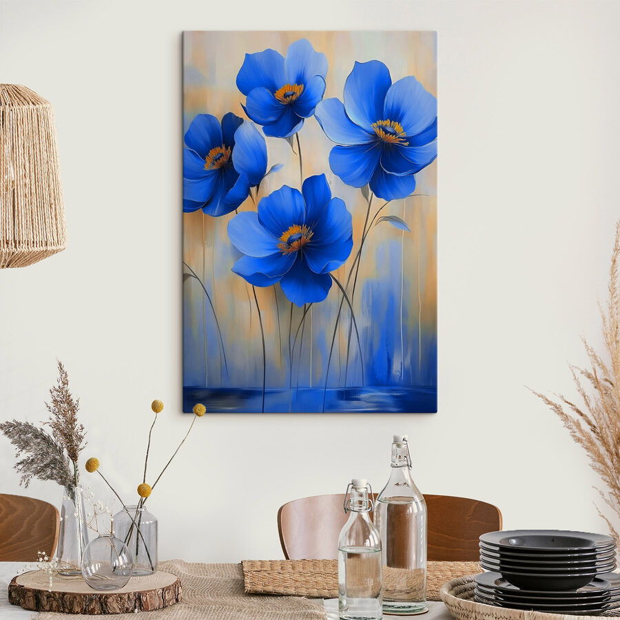 Schilderij van blauwe bloemen