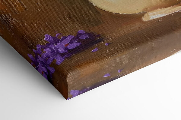 Schilderij van paarse bloemen in een vaas Schilderij van paarse bloemen in een vaas