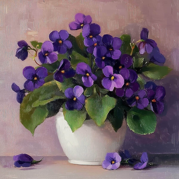 Pot met paarse bloemen Pot met paarse bloemen
