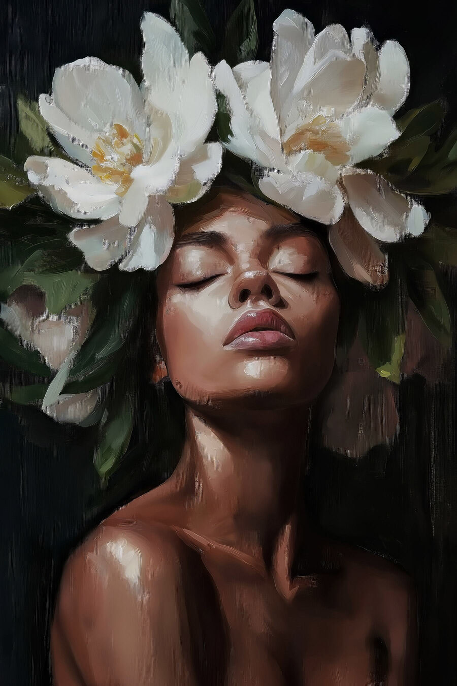 Vrouw met bloemen in haar haar