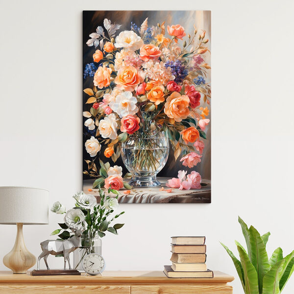 Schilderij van bloemen in een vaas Schilderij van bloemen in een vaas
