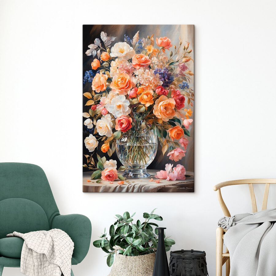 Schilderij van bloemen in een vaas