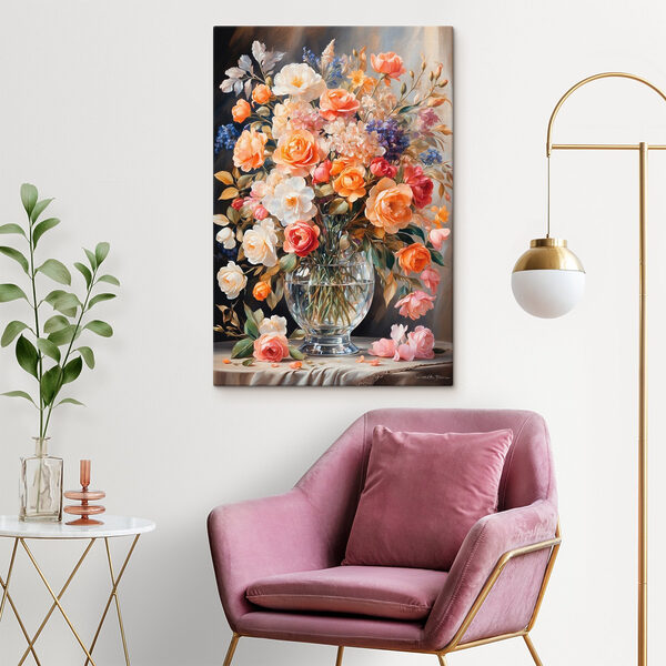 Schilderij van bloemen in een vaas Schilderij van bloemen in een vaas