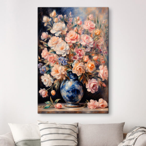 Schilderij van bloemen in een blauwe vaas Schilderij van bloemen in een blauwe vaas