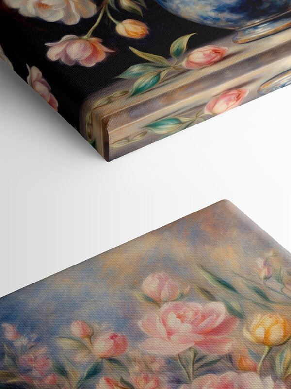 Schilderij van bloemen in een blauwe vaas Schilderij van bloemen in een blauwe vaas