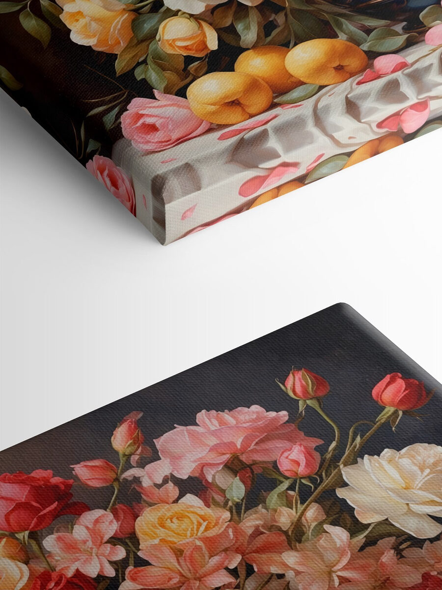 Vaas met bloemen en fruit