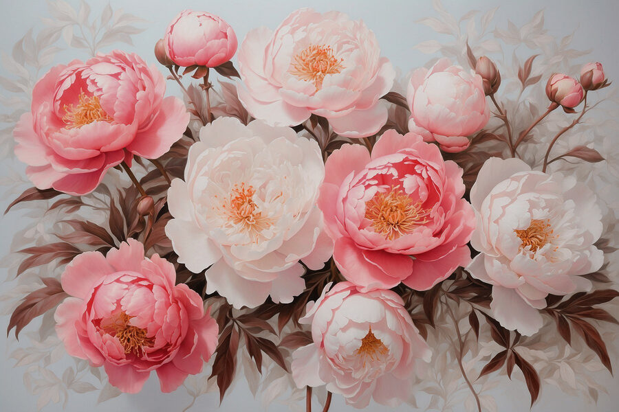 Groep roze en witte bloemen