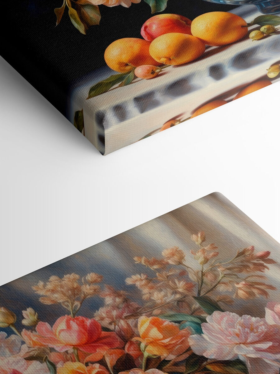 Schilderij van bloemen in een glazen vaas