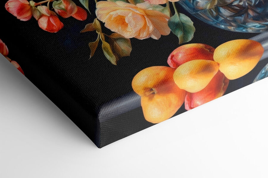 Schilderij van bloemen in een glazen vaas