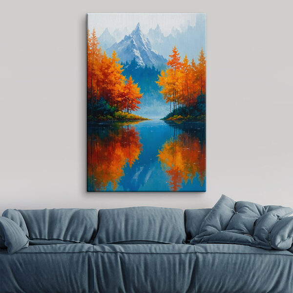 Schilderij van een berg en bomen Schilderij van een berg en bomen