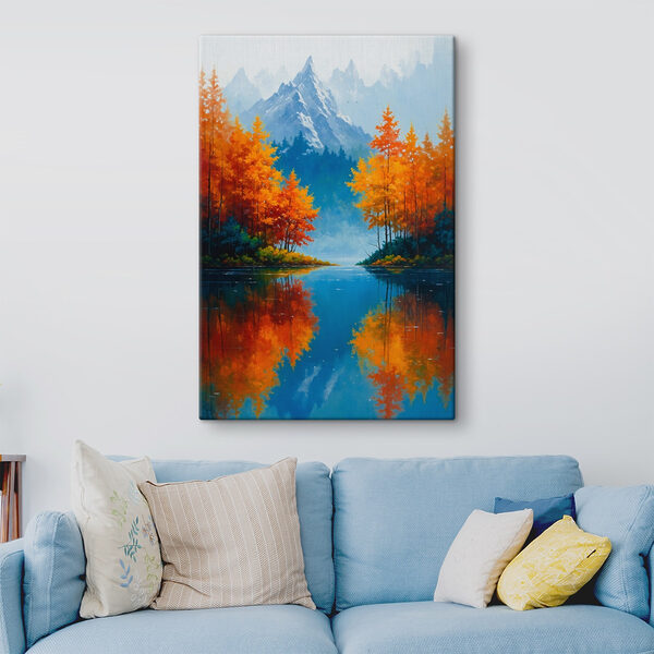 Schilderij van een berg en bomen Schilderij van een berg en bomen