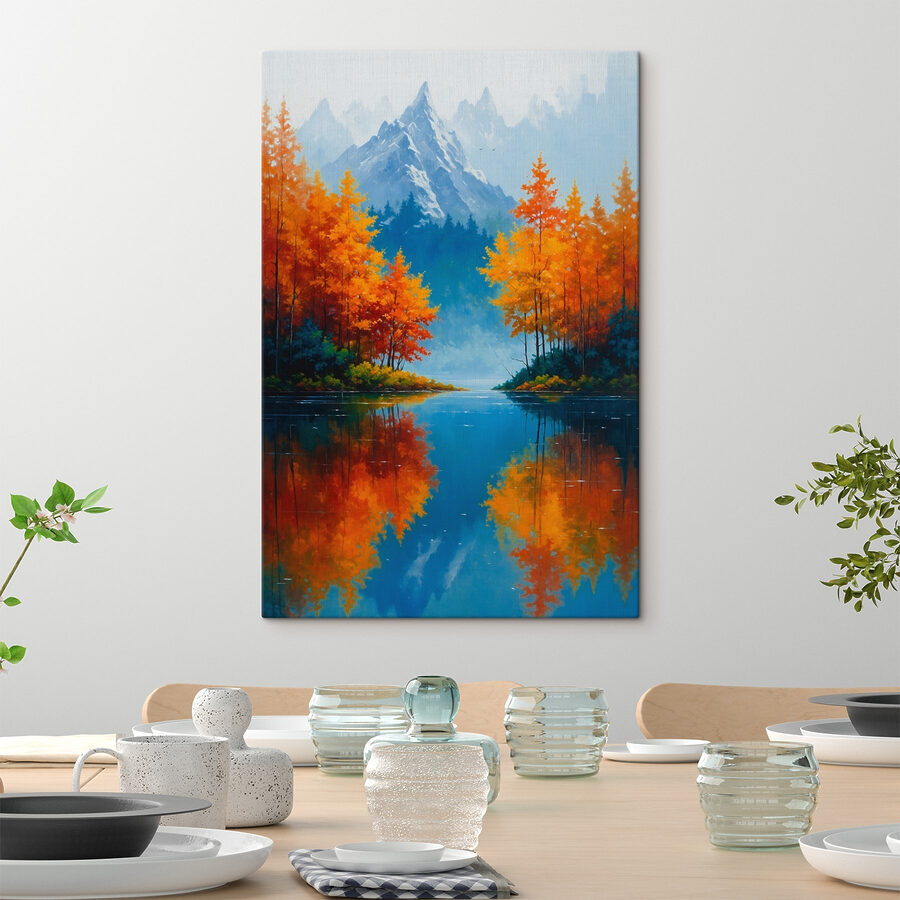 Schilderij van een berg en bomen Schilderij van een berg en bomen