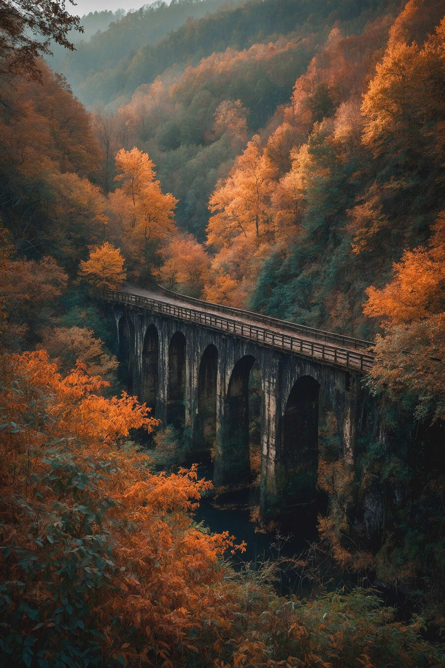 Canvas Schilderijen Brug over een rivier met bomen op de achtergrond - Afbeelding 12