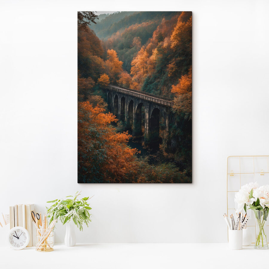Canvas Schilderijen Brug over een rivier met bomen op de achtergrond - Afbeelding 2