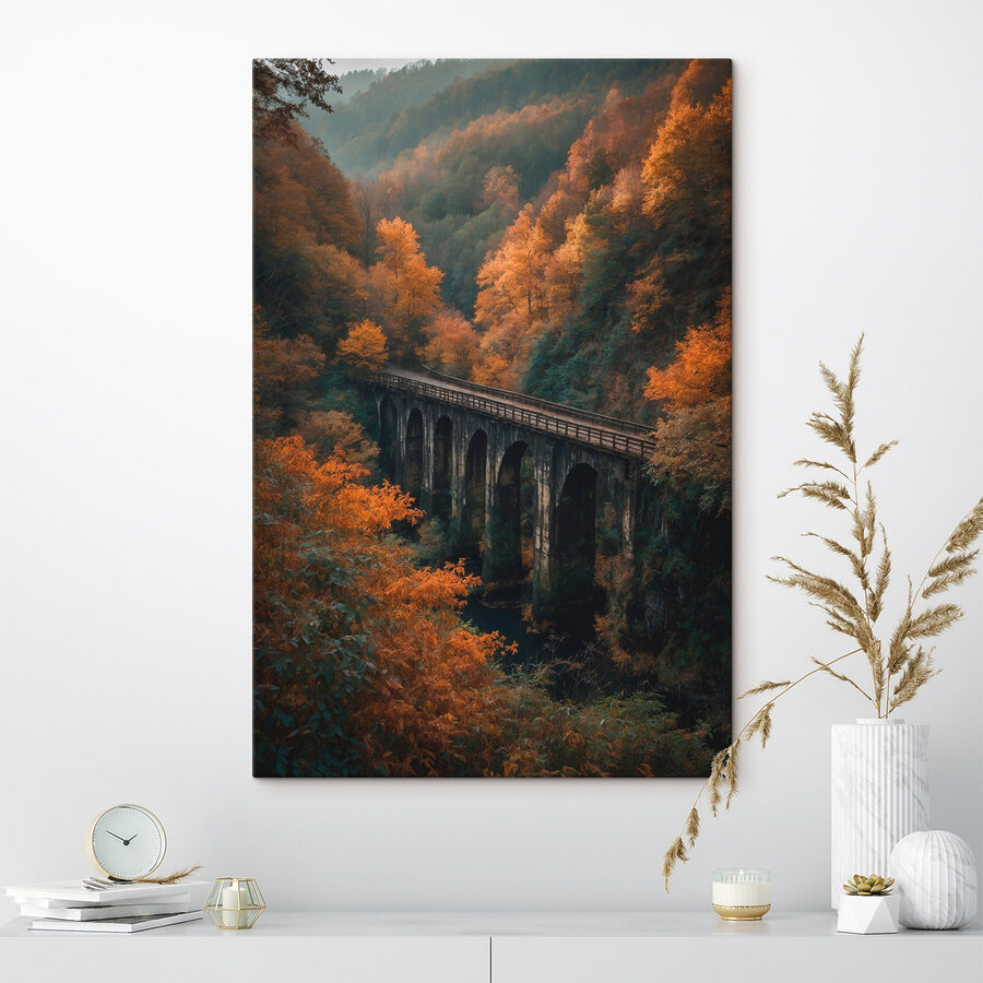 Canvas Schilderijen Brug over een rivier met bomen op de achtergrond - Afbeelding 3