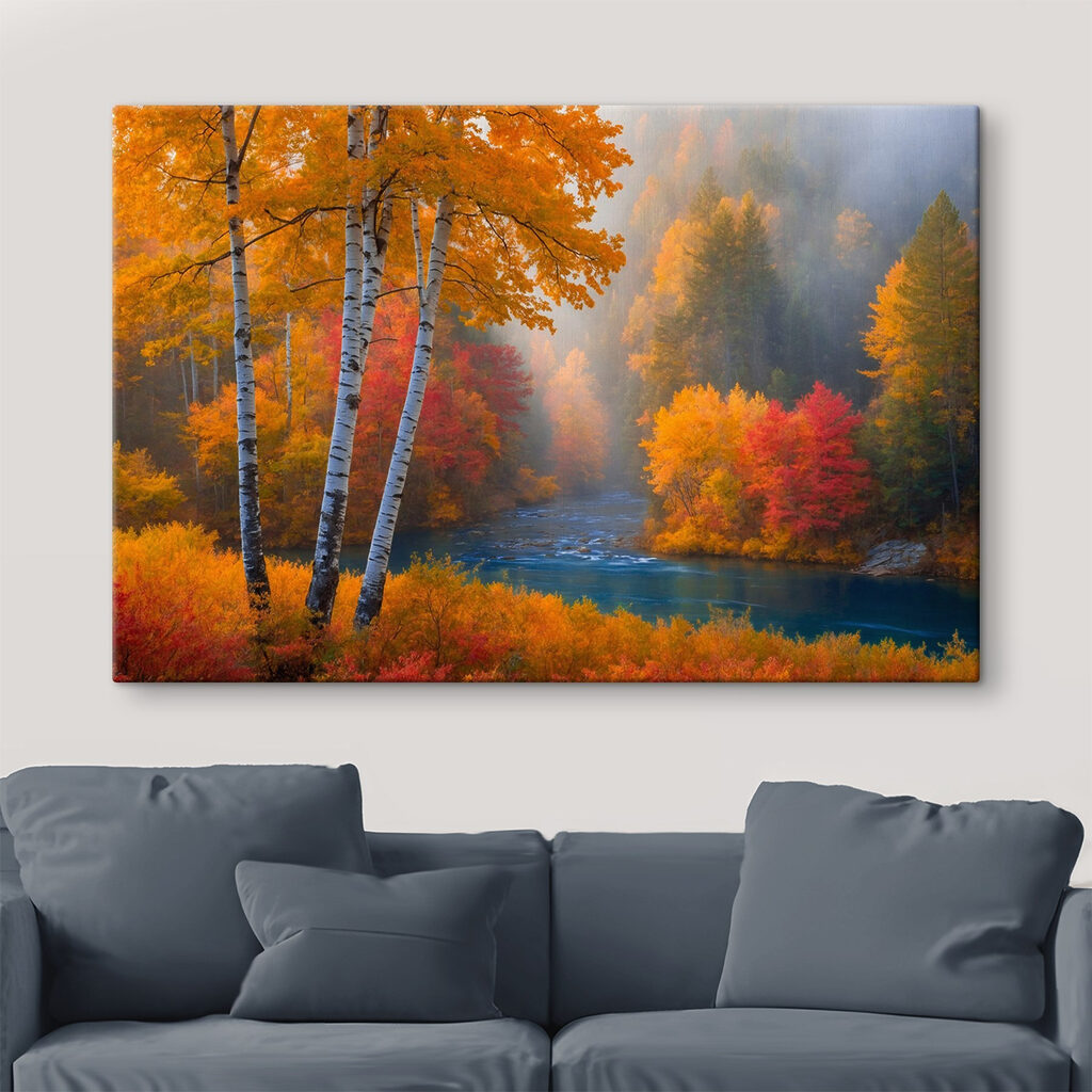 River with trees and colorful leaves River with trees and colorful leaves