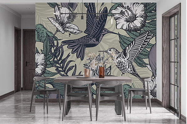 Bird flying over flowers