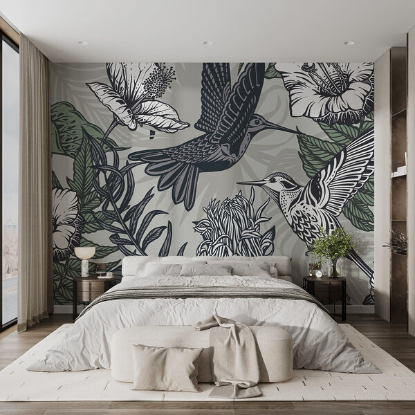 Bird flying over flowers