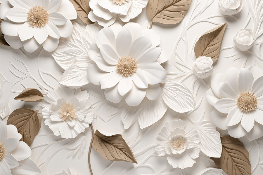 Witte en bruine bloemen en bladeren