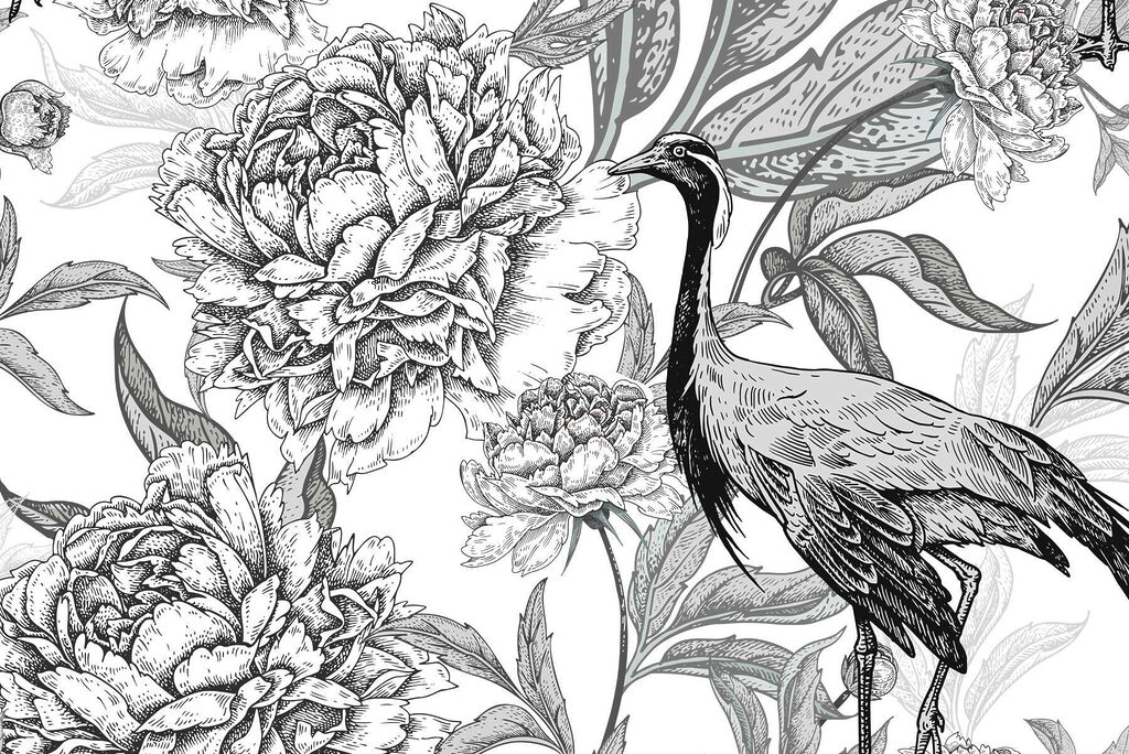 Vogel en bloemen op een witte achtergrond Vogel en bloemen op een witte achtergrond