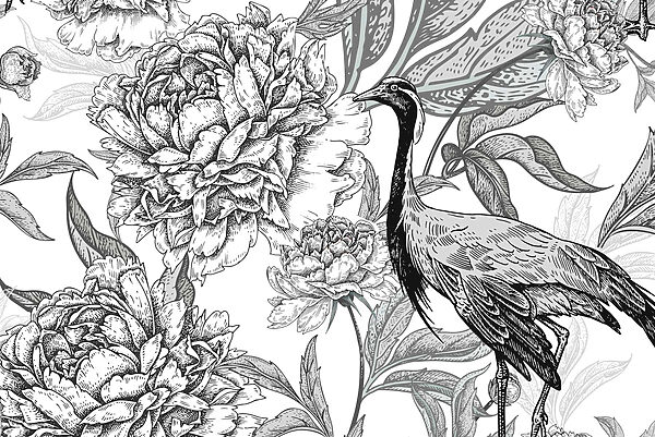 Vogel en bloemen op een witte achtergrond Vogel en bloemen op een witte achtergrond