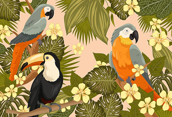 Groep vogels op een boomtak Groep vogels op een boomtak