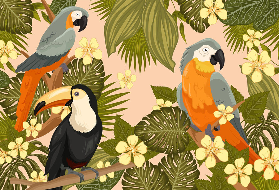 Groep vogels op een boomtak Groep vogels op een boomtak