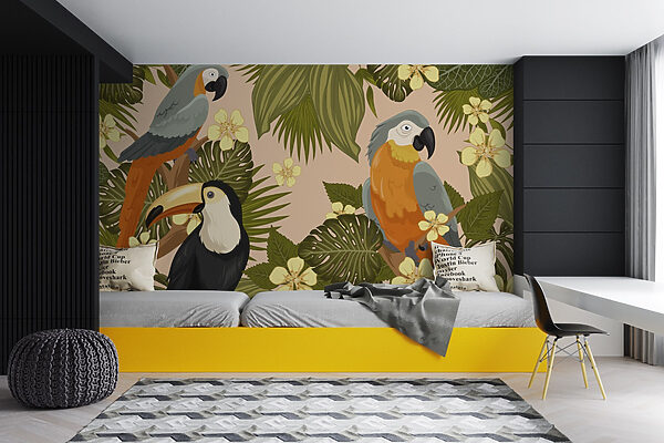 Groep vogels op een boomtak Groep vogels op een boomtak
