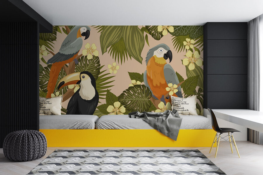 Groep vogels op een boomtak Groep vogels op een boomtak