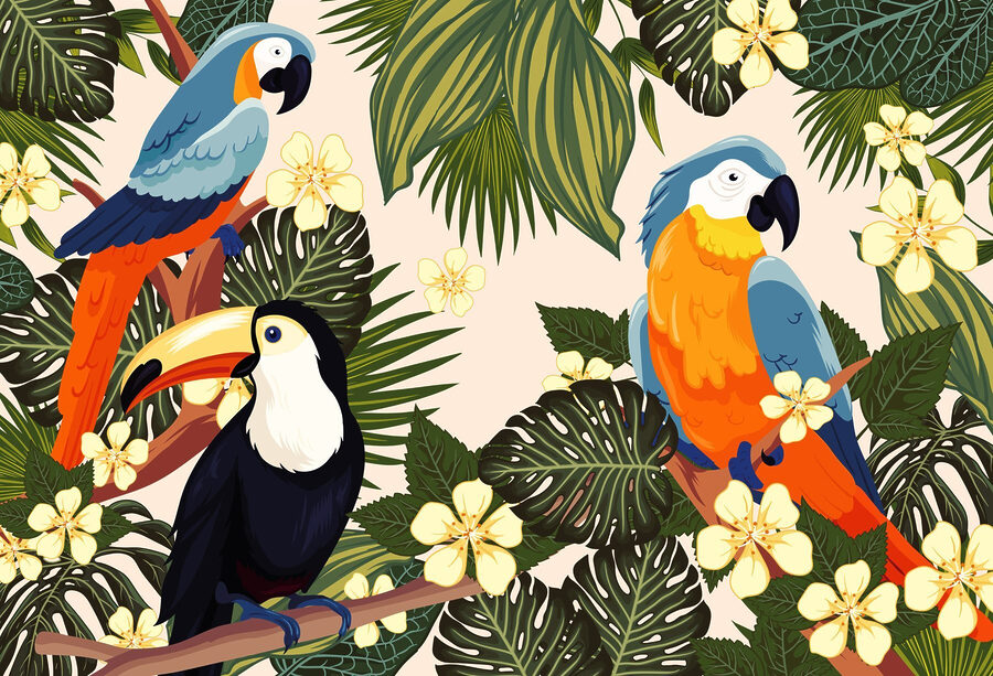 Group of birds on a tree branch Group of birds on a tree branch
