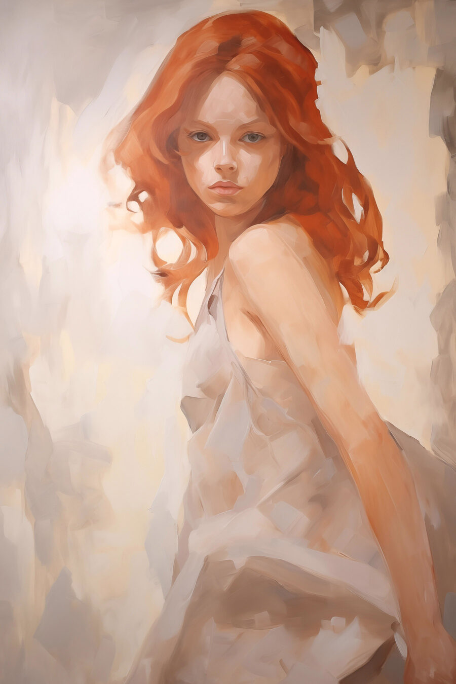 Schilderij van een vrouw in een witte jurk