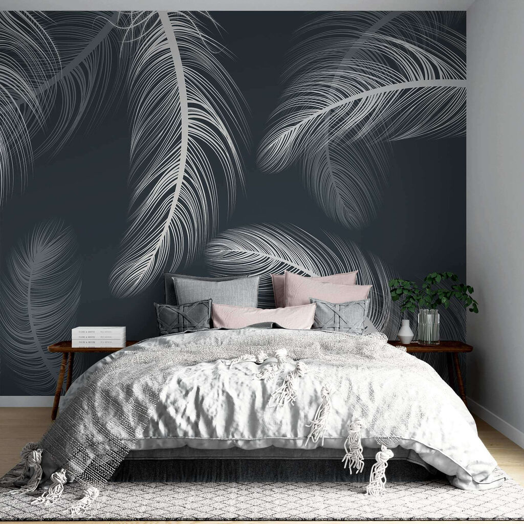 Delicate feathers dancing on dark background Delicate feathers dancing on dark background