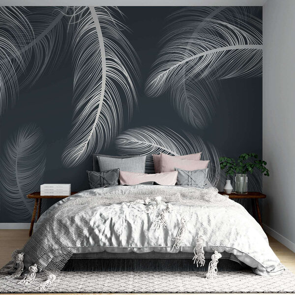 Delicate feathers dancing on dark background Delicate feathers dancing on dark background